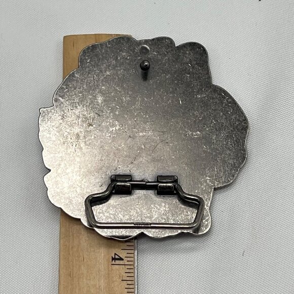 Floral Enamel Belt Buckle Blue Stones Silver Vintage Metal - Picture 8 of 8